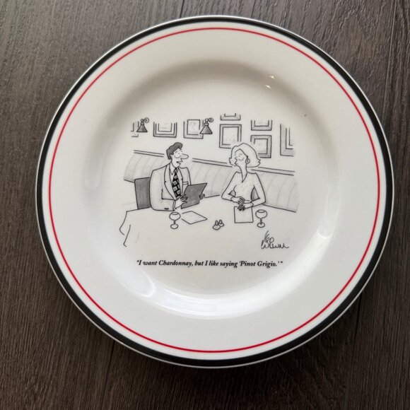 LOT OF 6 THE NEW YORKER CARTOON COMIC WINE THEME PLATES RESTORATION HARDWARE - Picture 2 of 16